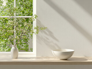 Wall Mural - empty white bowl on wooden kitchen table