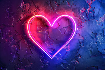 Wall Mural - neon heart is lit up on a brick wall. the heart is purple and pink, and it is glowing brightly. the 