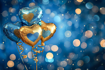 Wall Mural - bunch of balloons with gold hearts on them are floating in the air. the balloons are surrounded by a