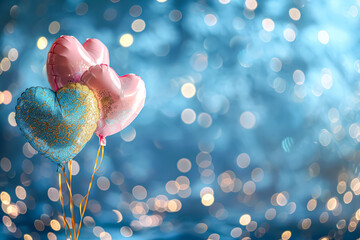 Wall Mural - bunch of balloons with hearts on them are floating in the air. the balloons are of different colors 