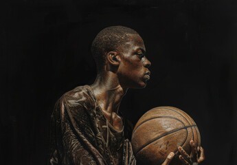 Afro american male basketball player with a ball