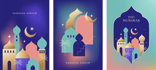 Wall Mural - Ramadan Kareem. Modern geometric Islamic greeting card template and wallpaper design. Poster and media banner vector illustration