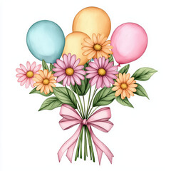 Wall Mural - colorful bouquet of flowers with balloons, perfect for celebrations