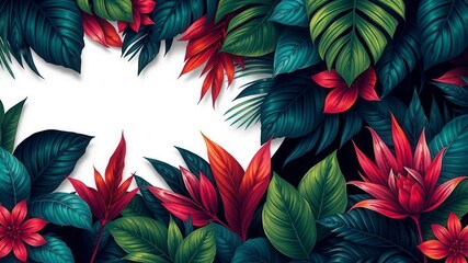 Wall Mural - Dark pattern featuring exotic leaves in a dramatic and mysterious arrangement, contrast, lush, vibrant