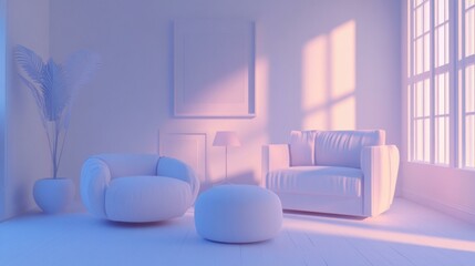 Wall Mural - Serene living room bathed in soft light. AI.