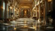 © alisya - Luxurious opulent grand hall with golden columns, intricate details, and gleaming marble floors.
