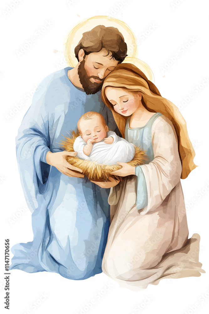 Nativity scene vibrant illustration with baby Jesus, Mary, and Joseph ...