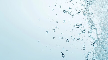 Fototapete - Water splash with droplets on a light blue background.