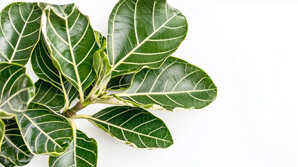 Green leaves of ficus benjamina plant isolated on white background
