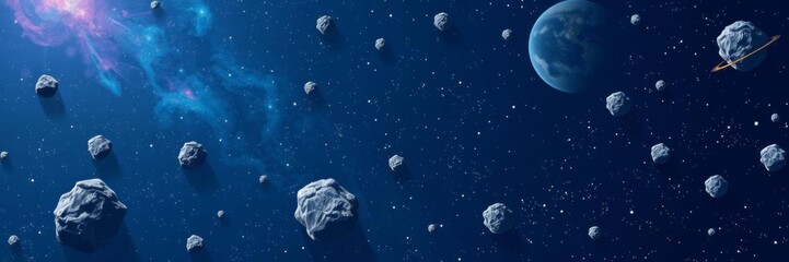 pixel art space background with planets, stars, and asteroids in vector illustration, technology, pi