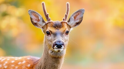 Wall Mural - Young sika deer portrait in autumn forest.