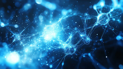 Abstract blue background with glowing connection lines and dots, a technology network concept