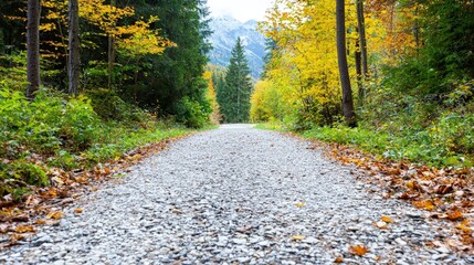 Canvas Print - Gravel path through autumn forest. (1)