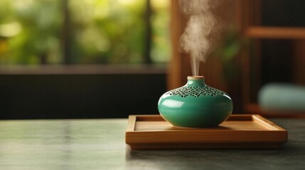 Wall Mural - Calming Essential Oil Diffuser in Tranquil Spa Setting. Generative AI