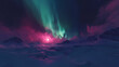 © Thiago - The northern lights illuminating the night sky with shades of green, pink, and purple over a snow-covered landscape. Illumine. Illustration