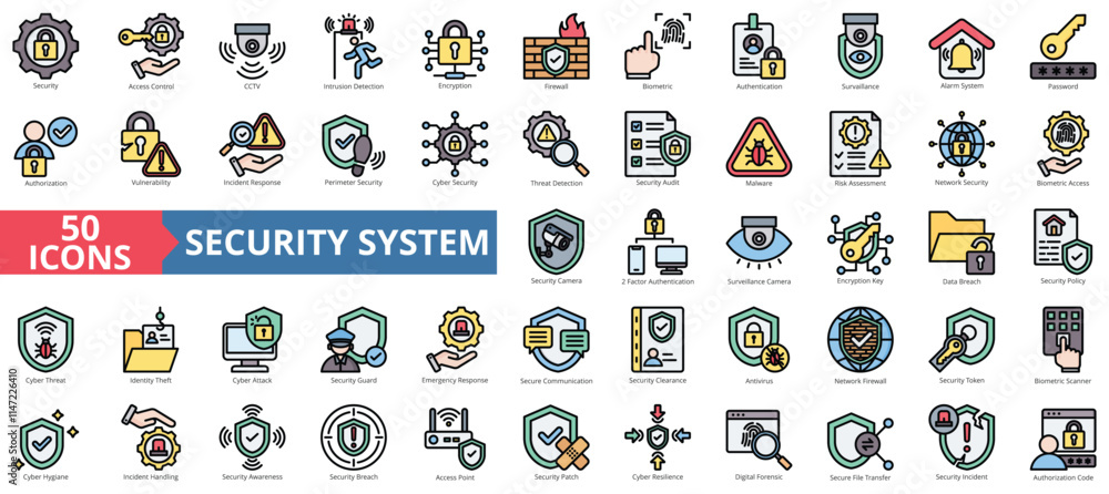 Security system icon collection set. Containing access control, cctv ...