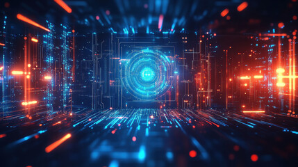 Wall Mural - abstract futuristic technology background with a digital circuit board and glowing elements, in blue