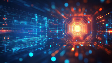 Wall Mural - abstract futuristic technology background with a digital circuit board and glowing elements, in blue