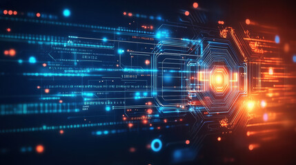 Wall Mural - abstract futuristic technology background with a digital circuit board and glowing elements, in blue