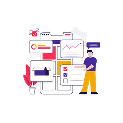 a man showing ui mobile app fo traffic business concept ilustration