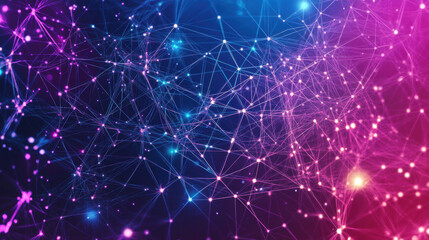 Wall Mural - abstract background with glowing connections and dots in purple, pink, and blue colors for a technol