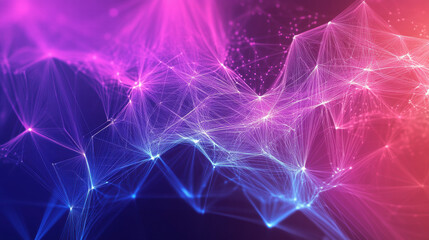 Wall Mural - abstract background with glowing connections and dots in purple, pink, and blue colors for a technol