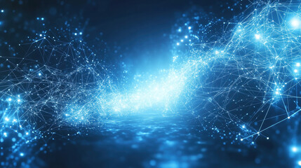 Abstract blue background with glowing connection lines and dots, a technology network concept