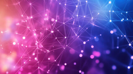 Wall Mural - abstract background with glowing connections and dots in purple, pink, and blue colors for a technol