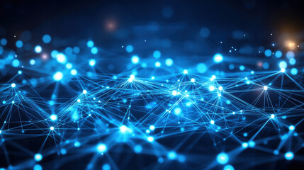 Wall Mural - abstract digital background with glowing connections and light particles on a blue backdrop, represe