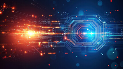 Wall Mural - abstract futuristic technology background with a digital circuit board and glowing elements, in blue
