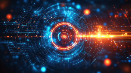 Wall Mural - abstract futuristic technology background with a digital circuit board and glowing elements, in blue