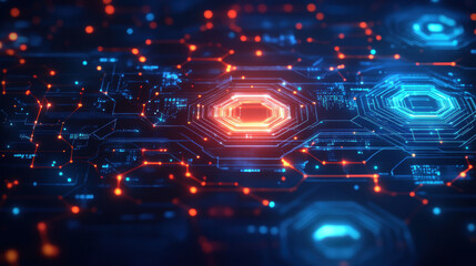 Wall Mural - abstract futuristic technology background with a digital circuit board and glowing elements, in blue