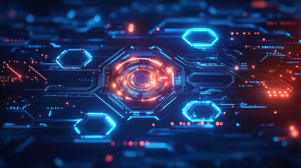 Wall Mural - abstract futuristic technology background with a digital circuit board and glowing elements, in blue