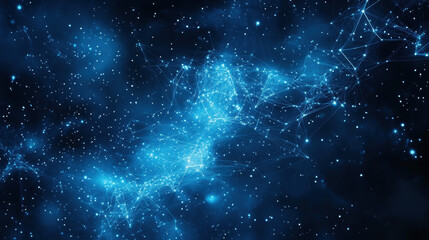 Wall Mural - abstract digital background with glowing connections and light particles on a blue backdrop, represe
