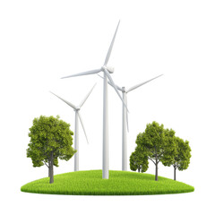 wind turbine and green grass isolated on white, png