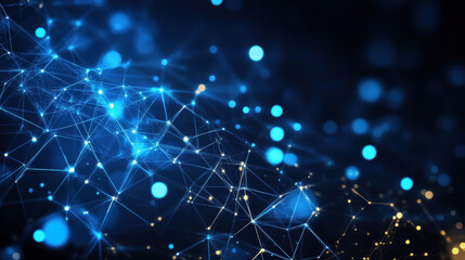 Wall Mural - abstract background with blue hexagons and glowing dots on a dark backdrop, a technology concept