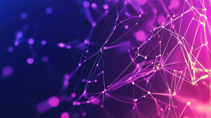 Wall Mural - abstract background with glowing connections and dots in purple, pink, and blue colors for a technol