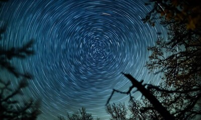 Wall Mural - A starry night sky with circular star trails, showcasing celestial motion and beauty.