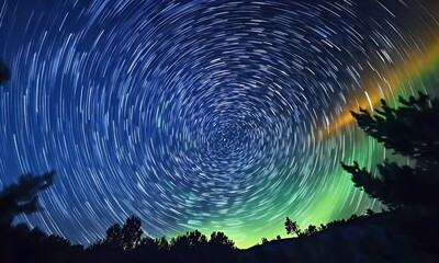 Wall Mural - A starry night sky with circular star trails, showcasing celestial movement and beauty.