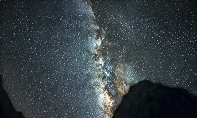 Wall Mural - A stunning view of the Milky Way galaxy illuminated in a night sky with shooting stars.