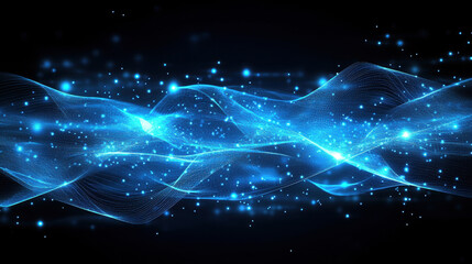 Wall Mural - abstract digital background with glowing connections and light particles on a blue backdrop, represe
