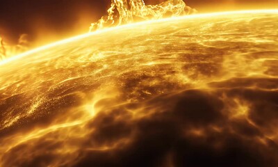 Wall Mural - A close-up view of the sun's surface, showcasing solar flares and intense heat.