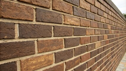 Fototapete - A close-up perspective of a weathered brick wall, showcasing the intricate details of its construction and the natural aging process.