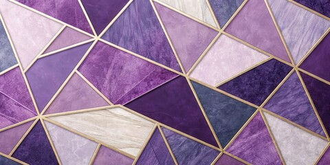 Leinwandbilder - Abstract Geometric Pattern with Purple and White Tones, Framed in Gold