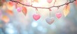 © kadek - Hanging Hearts Decorate Branch, Romantic Springtime Scene with Pastel Colors and Soft Sunlight