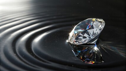 Poster - A sparkling diamond rests on a surface of ripples, creating a mesmerizing reflection of light and form.