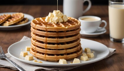 Wall Mural - stack of waffles with white chocolate on top
