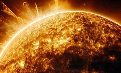 Wall Mural - A vibrant depiction of the Sun, showcasing solar flares and intense heat.
