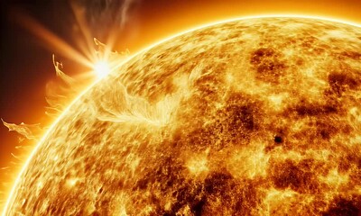 Wall Mural - A vibrant depiction of the sun, showcasing solar flares and cosmic energy.