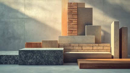 Aufkleber - Construction materials arranged artistically in a modern workspace with natural light. Generative AI